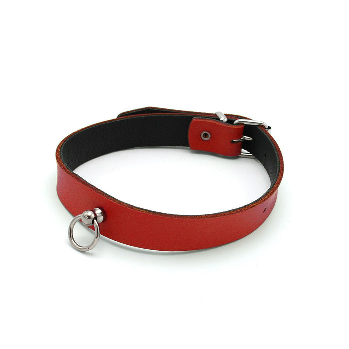 Kiotos Leather - Collar met Kleine O-ring - Leder - Rood-Erotiekvoordeel.nl