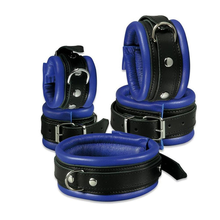 Kiotos Leather - Leren Collar 5 cm Gevoerd - Zwart/Blauw-Erotiekvoordeel.nl