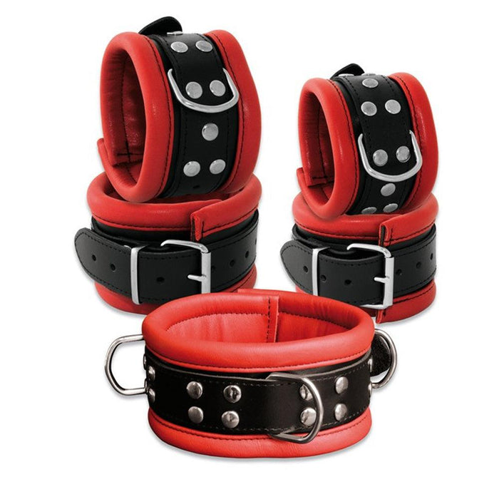 Kiotos Leather - Leren Collar 6.5 cm Gevoerd - Rood/Zwart-Erotiekvoordeel.nl