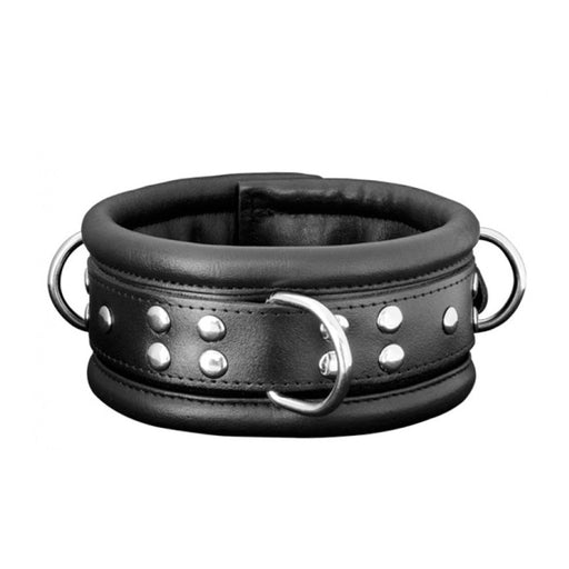 Kiotos Leather - Leren Collar 6.5 cm Gevoerd - Zwart-Erotiekvoordeel.nl