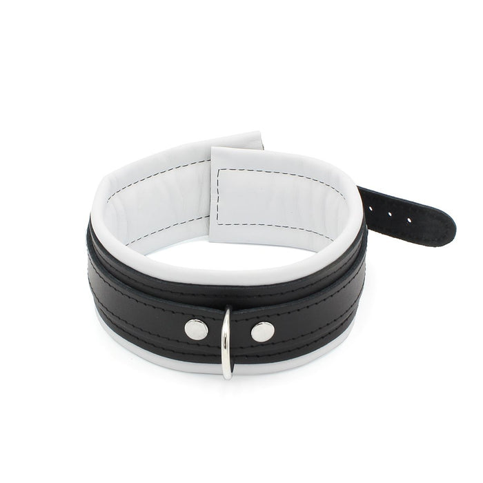 Kiotos Leather - Leren Collar Met Witte Voering - Zwart-Erotiekvoordeel.nl