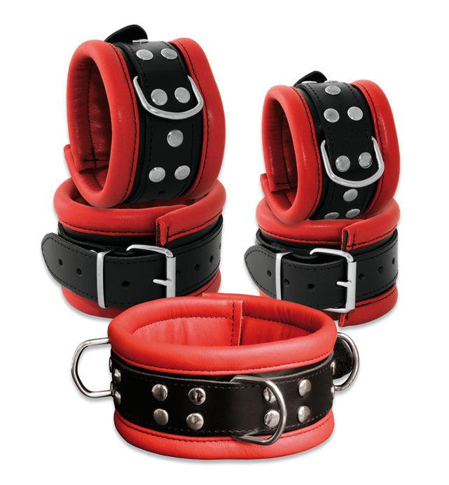 Kiotos Leather - Leren Enkelboeien 6.5 cm Breed Gevoerd - Rood/Zwart-Erotiekvoordeel.nl