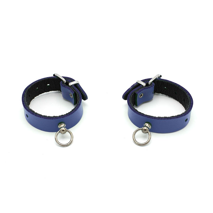 Kiotos Leather - Polsboeien Leder met Kleine O-ring - Blauw-Erotiekvoordeel.nl