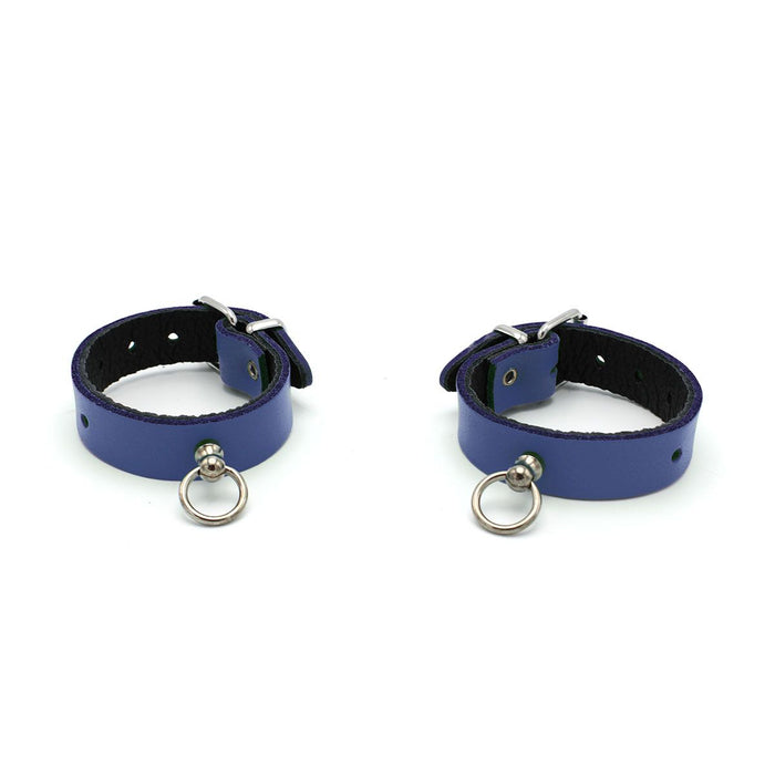 Kiotos Leather - Polsboeien Leder met Kleine O-ring - Blauw-Erotiekvoordeel.nl