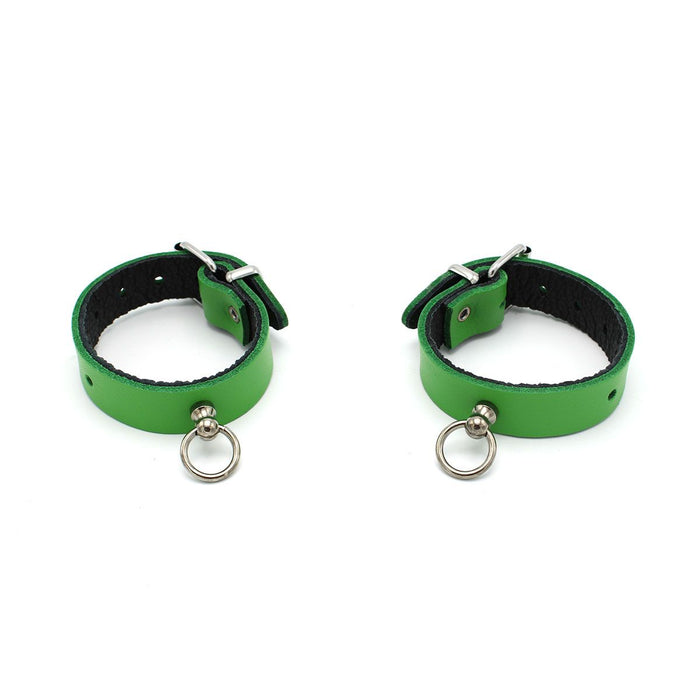 Kiotos Leather - Polsboeien Leder met Kleine O-ring - Groen-Erotiekvoordeel.nl