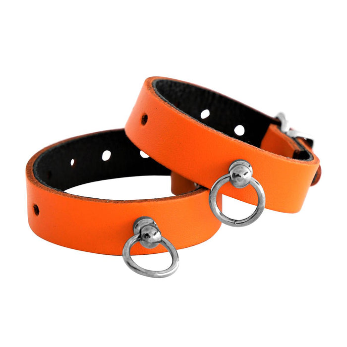 Kiotos Leather - Polsboeien Leder met Kleine O-ring - Oranje-Erotiekvoordeel.nl