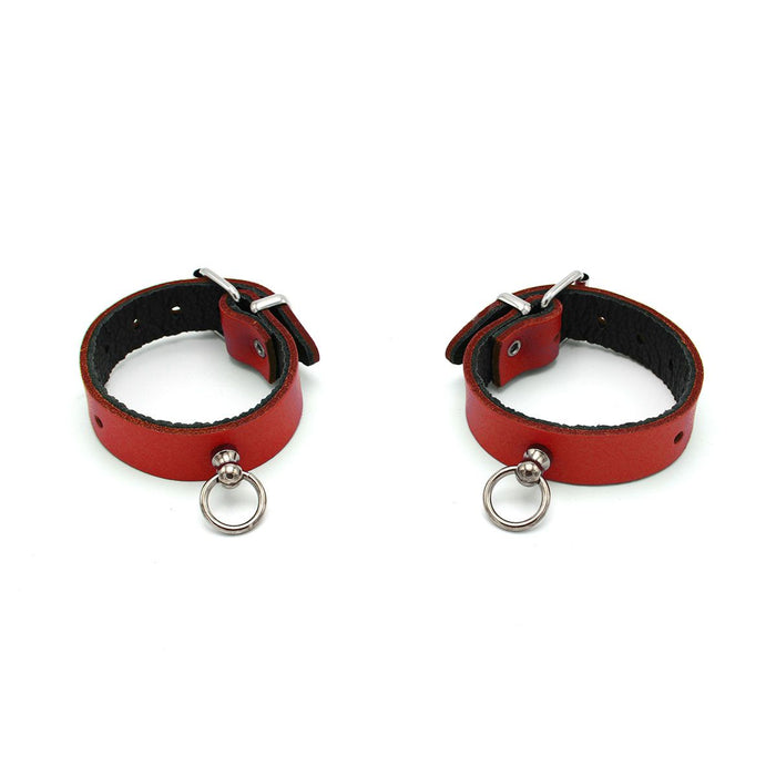 Kiotos Leather - Polsboeien Leder met Kleine O-ring - Rood-Erotiekvoordeel.nl