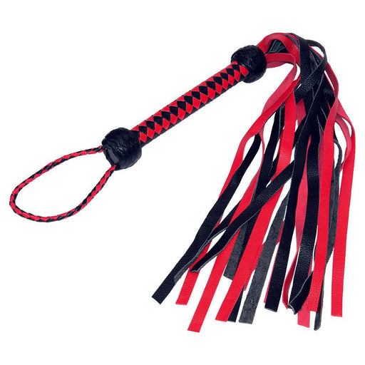 Kiotos Leather - Zwart/Rode Flogger Met Diamant-patroon Gevlochten Handvat-Erotiekvoordeel.nl