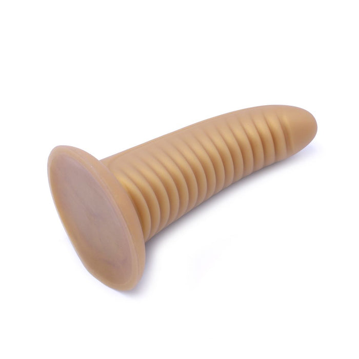 Kiotos - Ribbed Penis XL Shinny Flesh Suction Dildo - Amazing Shinny Gold/Flesh Silicone - 8 cm diameter x 30 cm lang-Erotiekvoordeel.nl