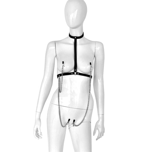 Kiotos - Lederen Collar Chest met 4 Clamps - Dé Ultieme Sensatie voor BDSM Liefhebbers!-Erotiekvoordeel.nl