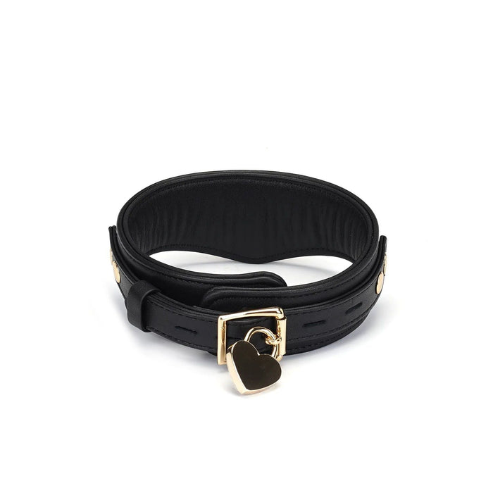 Liebe Seele - Dark Secret - Exclusieve Curved Collar Met Leiband En Gouden Hardware - Zwart/Goud-Erotiekvoordeel.nl