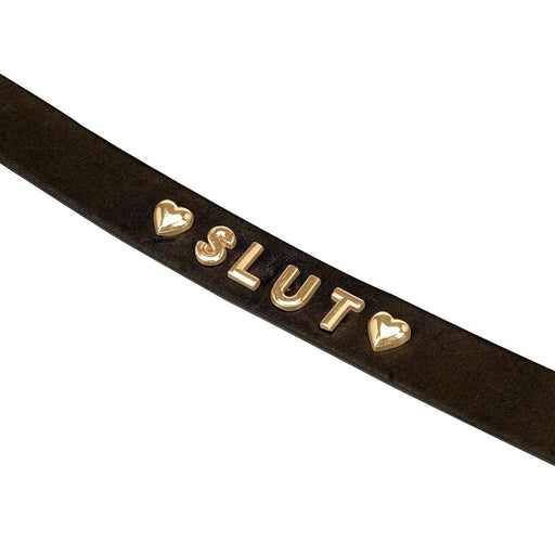 Liebe Seele - Lederen Choker Met Gouden Letters SLUT - Luxe En exclusief ontwerp - Zwart/Goud-Erotiekvoordeel.nl