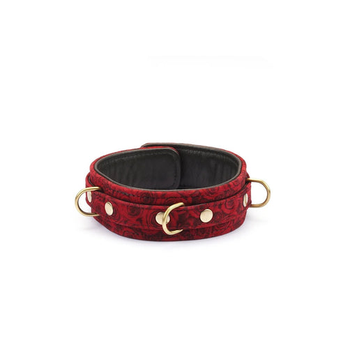 Liebe Seele - Kinbaku Ukiyoe - Lamslederen Collar met Leash - Rood met Zwarte Rozen Print - Iets Héél Bijzonders! - Import uit Japan-Erotiekvoordeel.nl