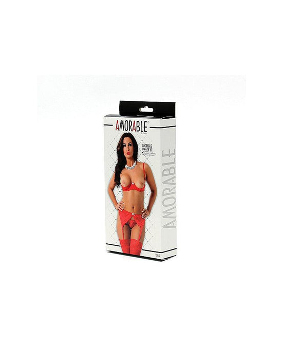 Amorable - Lingerieset, 1/2 cup BH, String, Jarretels En Kousen-Erotiekvoordeel.nl