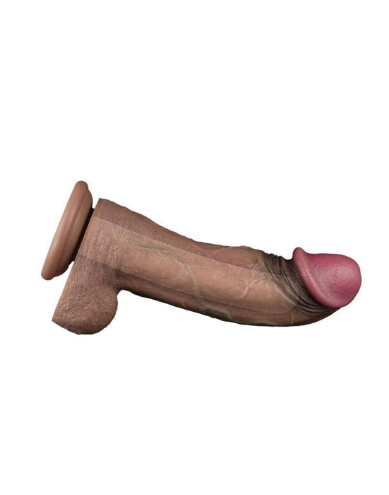 LoveToy - Dildo - Dubbellaagse Siliconen Dildo XXL - Lengte 28 cm - Diameter 7.4 cm - Bruin-Erotiekvoordeel.nl