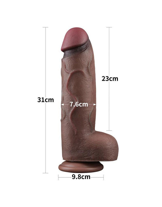 LoveToy - Dildo - Dubbellaagse Siliconen Dildo XXL - Lengte 31 cm - Diameter 7.6 cm - Bruin-Erotiekvoordeel.nl