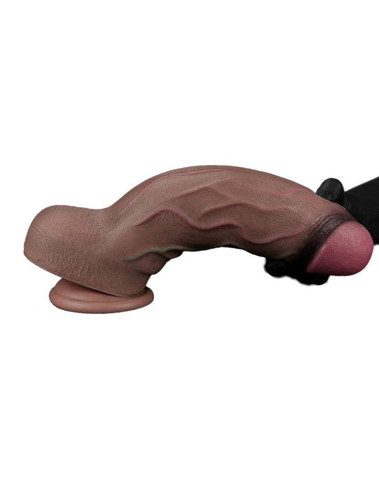 LoveToy - Dildo - Dubbellaagse Siliconen Dildo XXL - Lengte 31 cm - Diameter 7.6 cm - Bruin-Erotiekvoordeel.nl