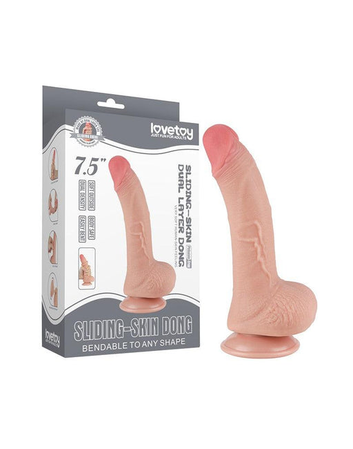 LoveToy - Dildo - Glijdende Huid Dildo - Dubbellaags Dildo - Lengte 19.5 cm - Diameter 3.5 cm - Lichte huidskleur-Erotiekvoordeel.nl