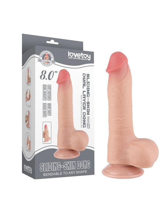 LoveToy - Dildo - Glijdende Huid Dildo - Lengte 20 cm - Diameter 3.9 cm - Lichte Huidskleur-Erotiekvoordeel.nl