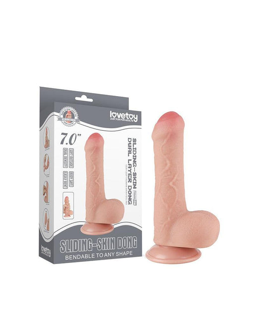 LoveToy - Dildo - Glijdende huid Dildo - Dubbellaagse Dildo - Lengte 18.3 cm - Diameter 3.5 cm - Lichte Huidskleur-Erotiekvoordeel.nl