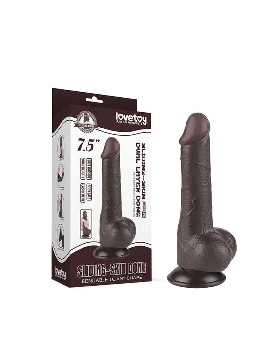 LoveToy - Dildo Met Sliding Skin Technologie - 19,5 cm x Ø 3,6 cm - Zwart-Erotiekvoordeel.nl