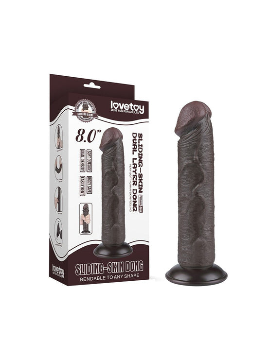 LoveToy - Dildo Met Sliding Skin Technologie - 20 cm x Ø 3,8 cm - Bruin-Erotiekvoordeel.nl