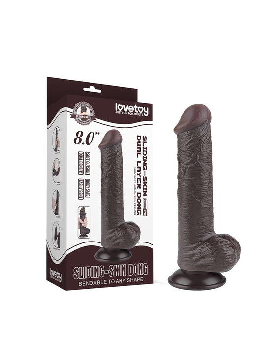 LoveToy - Dildo Met Sliding Skin Technologie - 20,8 cm x Ø 4 cm - Bruin-Erotiekvoordeel.nl