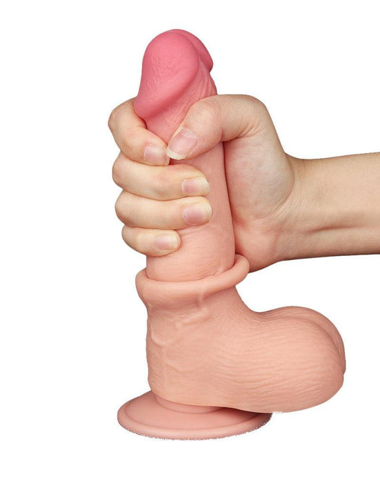 LoveToy - Dubbellaags Dildo - Glijdende Huid Dildo - Lengte 19.5 cm - Diameter 3.7 cm - Lichte Huidskleur-Erotiekvoordeel.nl