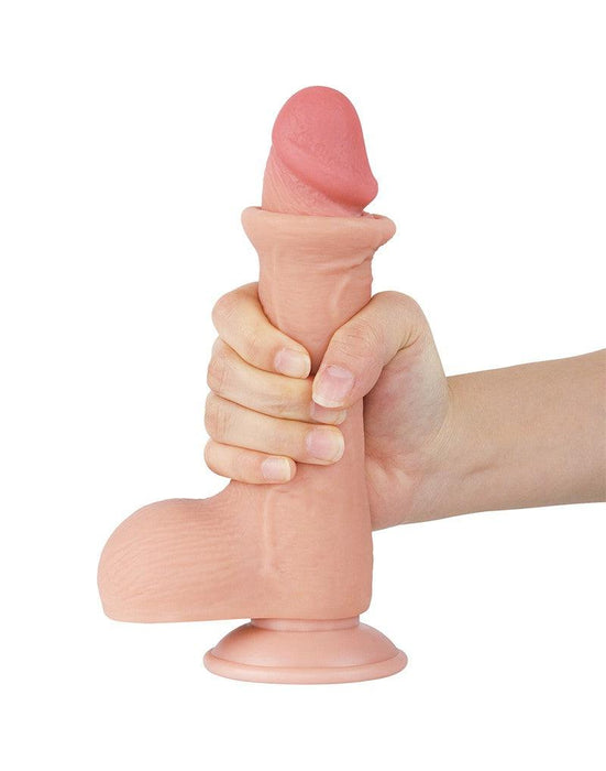 LoveToy - Dubbellaags Dildo - Glijdende Huid Dildo - Lengte 19.5 cm - Diameter 3.7 cm - Lichte Huidskleur-Erotiekvoordeel.nl