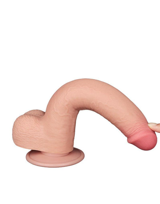 LoveToy - Dubbellaags Dildo - Glijdende Huid Dildo - Lengte 22 cm - Diameter Ø 3.7 cm - Lichte Huidskleur-Erotiekvoordeel.nl