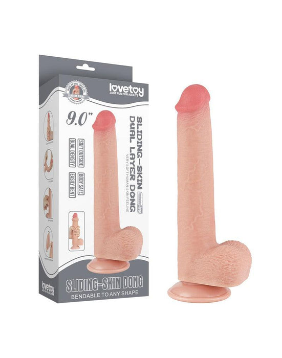 LoveToy - Dubbellaags Dildo - Glijdende Huid Dildo - Lengte 22 cm - Diameter Ø 3.7 cm - Lichte Huidskleur-Erotiekvoordeel.nl