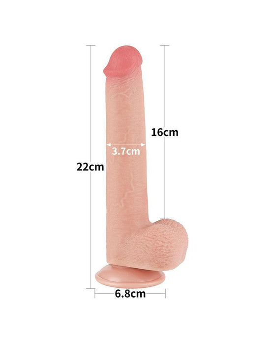 LoveToy - Dubbellaags Dildo - Glijdende Huid Dildo - Lengte 22 cm - Diameter Ø 3.7 cm - Lichte Huidskleur-Erotiekvoordeel.nl