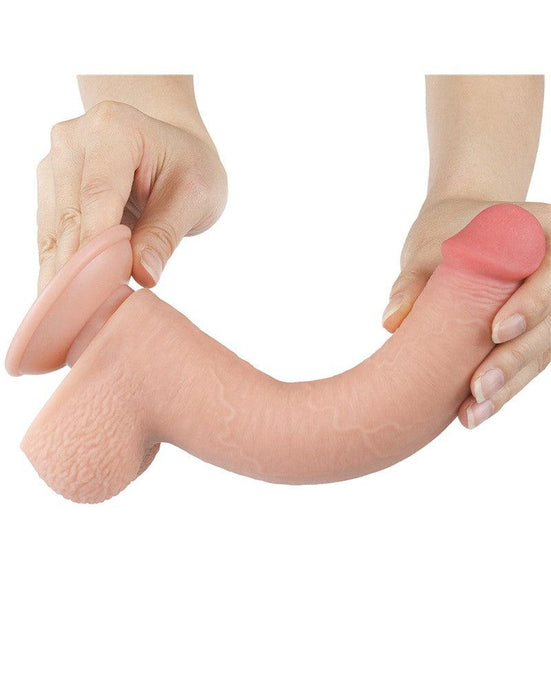 LoveToy - Dubbellaags Dildo - Glijdende Huid Dildo - Lengte 22 cm - Diameter Ø 3.7 cm - Lichte Huidskleur-Erotiekvoordeel.nl