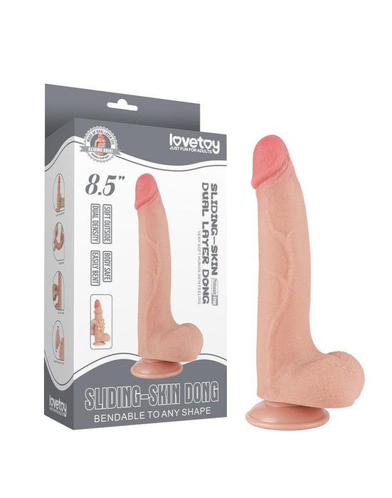 LoveToy - Dubbellaags Dildo - Glijdende huid Dildo - Lengte 20 cm - Diameter 4 cm - Lichte Huidskleur - TPE-Erotiekvoordeel.nl