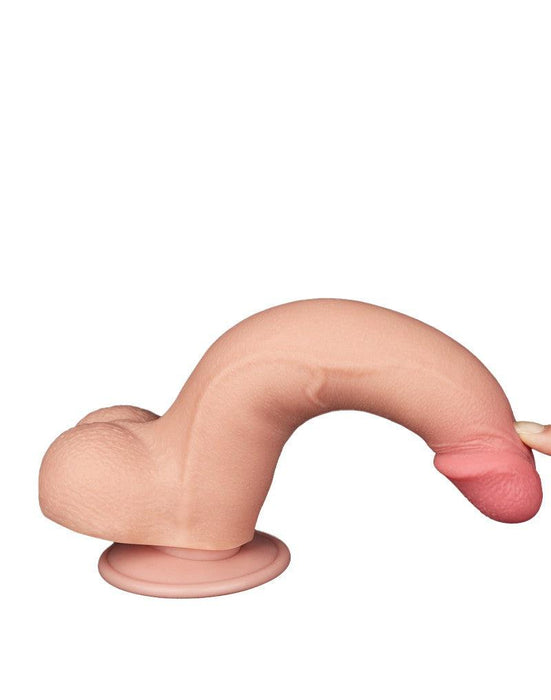 LoveToy - Dubbellaags Dildo - Glijdende huid Dildo - Lengte 20 cm - Diameter 4 cm - Lichte Huidskleur - TPE-Erotiekvoordeel.nl