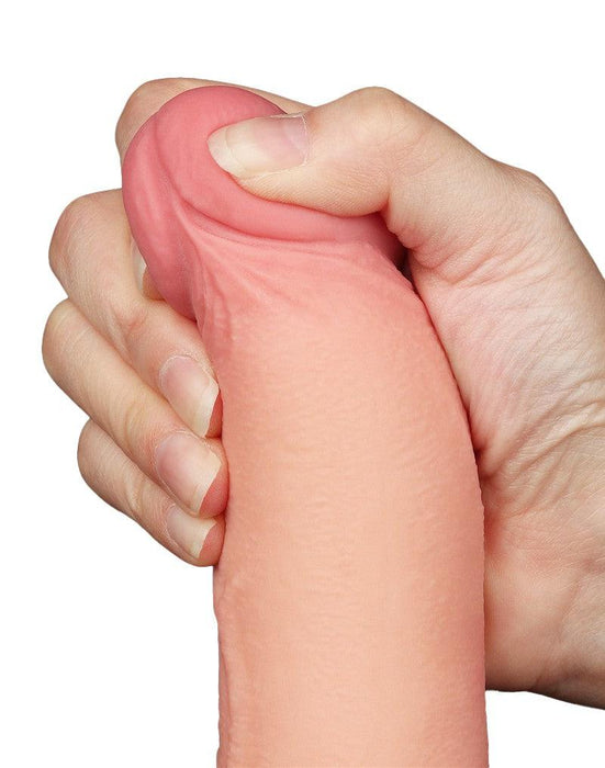 LoveToy - Dubbellaags Dildo - Glijdende huid Dildo - Lengte 20 cm - Diameter 4 cm - Lichte Huidskleur - TPE-Erotiekvoordeel.nl