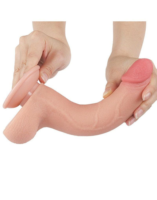 LoveToy - Dubbellaags Dildo - Glijdende huid Dildo - Lengte 20 cm - Diameter 4 cm - Lichte Huidskleur - TPE-Erotiekvoordeel.nl