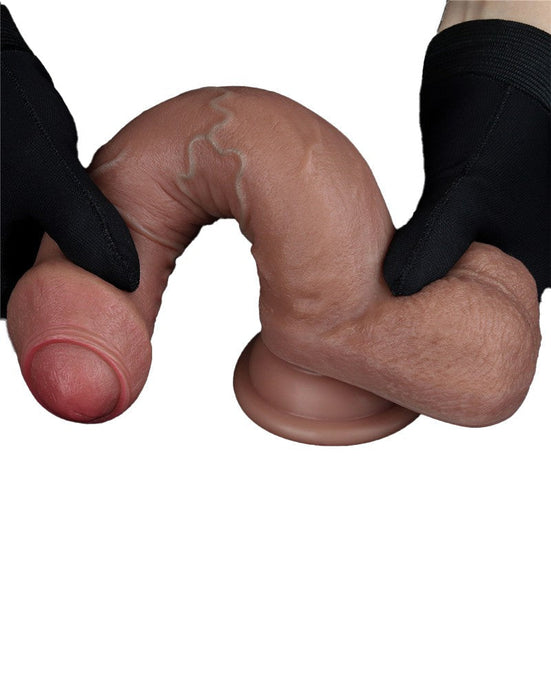 LoveToy - Dubbellaags Siliconen Dildo - 20,5 cm x Ø 4 cm - Bruin-Erotiekvoordeel.nl