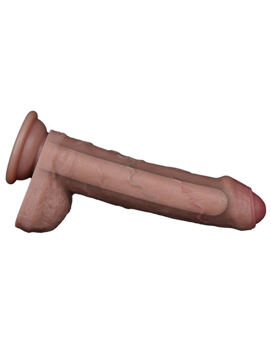 LoveToy - Dubbellaags Siliconen Dildo - 20,5 cm x Ø 4 cm - Bruin-Erotiekvoordeel.nl