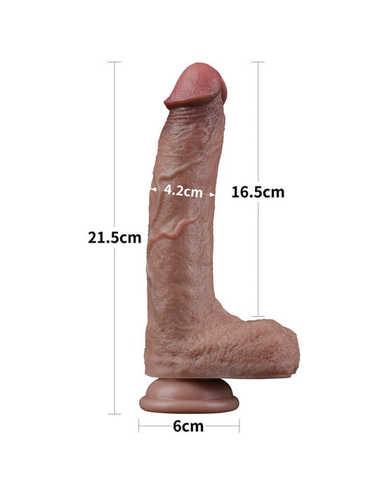 LoveToy - Dubbellaags Siliconen Dildo - 21,5 cm x Ø 4,2 cm - Bruin-Erotiekvoordeel.nl