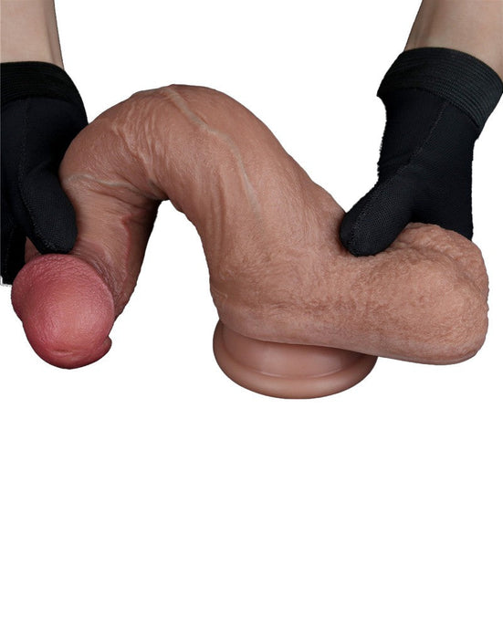 LoveToy - Dubbellaags Siliconen Dildo - 21,5 cm x Ø 4,2 cm - Bruin-Erotiekvoordeel.nl