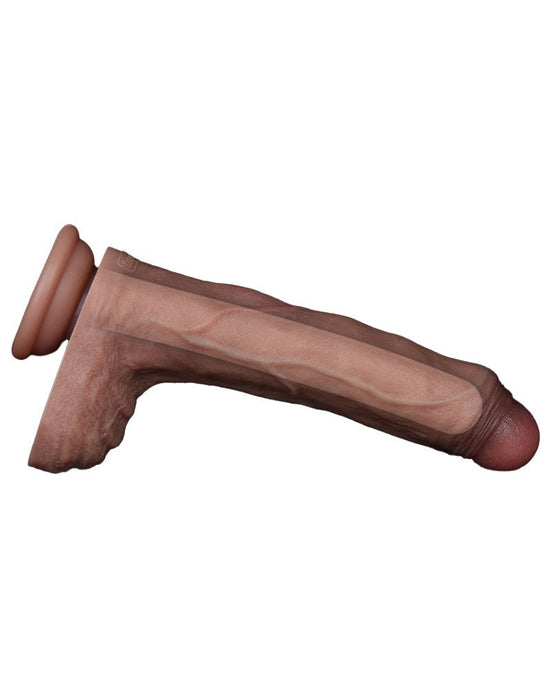 LoveToy - Dubbellaags Siliconen Dildo - 22 cm x Ø 4,2 cm - Bruin-Erotiekvoordeel.nl