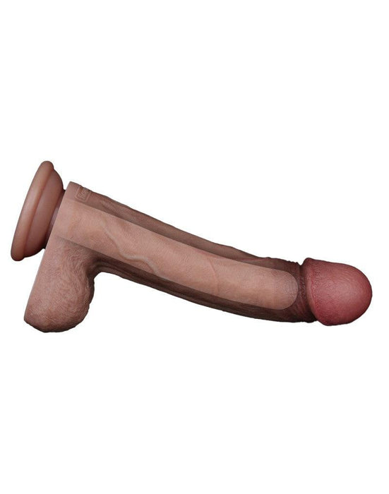 LoveToy - Dubbellaags Siliconen Dildo - 22,5 cm x Ø 4,2 cm - Bruin-Erotiekvoordeel.nl