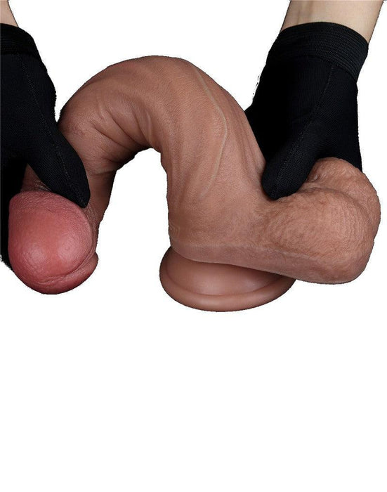 LoveToy - Dubbellaags Siliconen Dildo - 22,5 cm x Ø 4,2 cm - Bruin-Erotiekvoordeel.nl