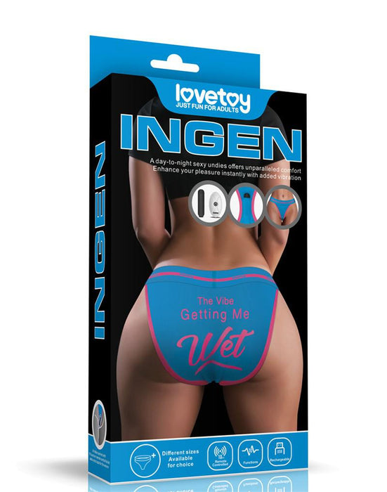 LoveToy - Getting me Wet - Bedrukt Vibrerend Sexy Slipje - Blauw-Erotiekvoordeel.nl