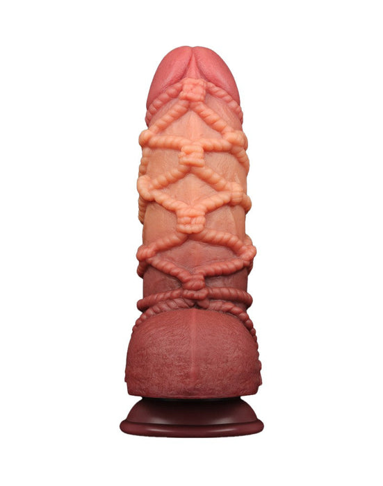 LoveToy - XXL Extreme Dildo met Touw Motief - Lengte 24,5 cm - Bruin/Lichte Huidskleur-Erotiekvoordeel.nl