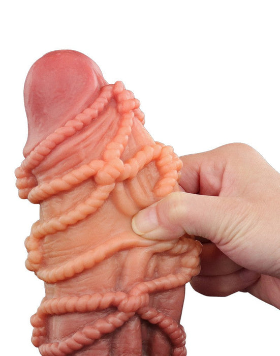 LoveToy - XXL Extreme Dildo met Touw Motief - Lengte 24,5 cm - Bruin/Lichte Huidskleur-Erotiekvoordeel.nl