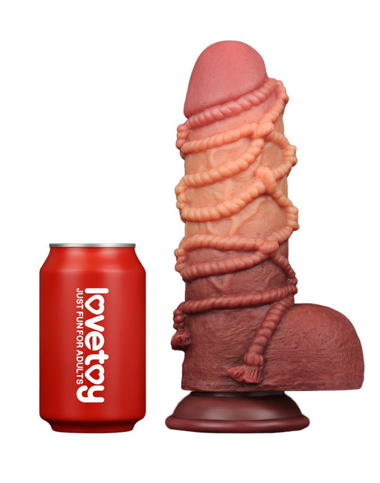 LoveToy - XXL Extreme Dildo met Touw Motief - Lengte 24,5 cm - Bruin/Lichte Huidskleur-Erotiekvoordeel.nl