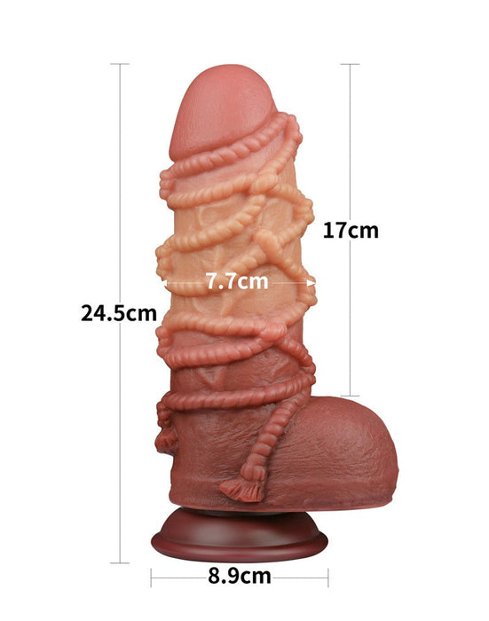 LoveToy - XXL Extreme Dildo met Touw Motief - Lengte 24,5 cm - Bruin/Lichte Huidskleur-Erotiekvoordeel.nl