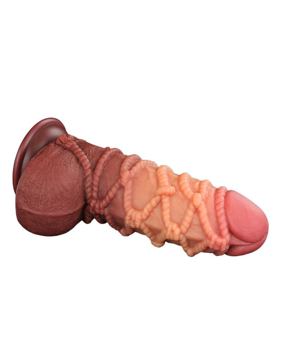 LoveToy - XXL Extreme Dildo met Touw Motief - Lengte 24,5 cm - Bruin/Lichte Huidskleur-Erotiekvoordeel.nl